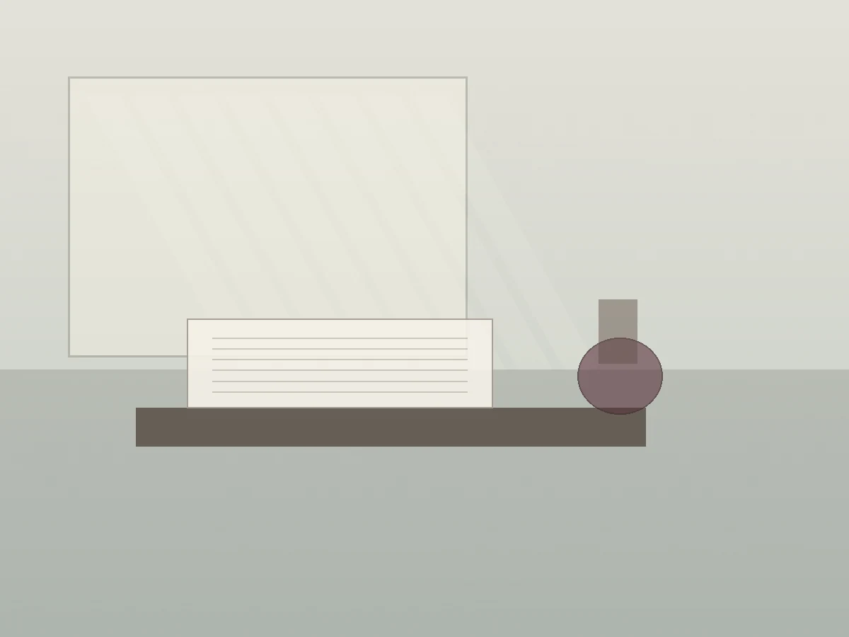 A quiet writing desk beside a softly lit window.
